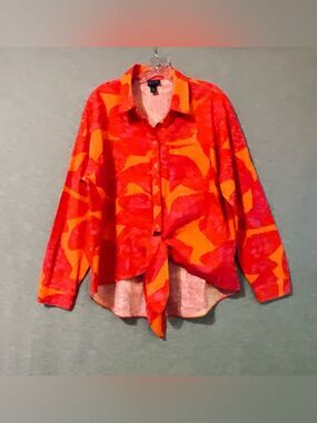 SCOOP Vibrant Red-Orange Abstract Button-Up Shirt SZ L
